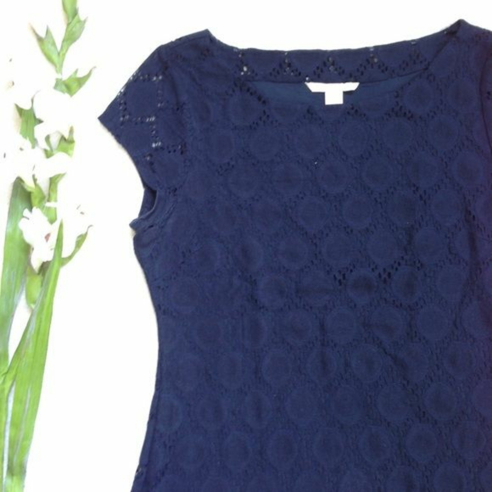 Banana Republic True Navy Blue Circle Dot Lace Top